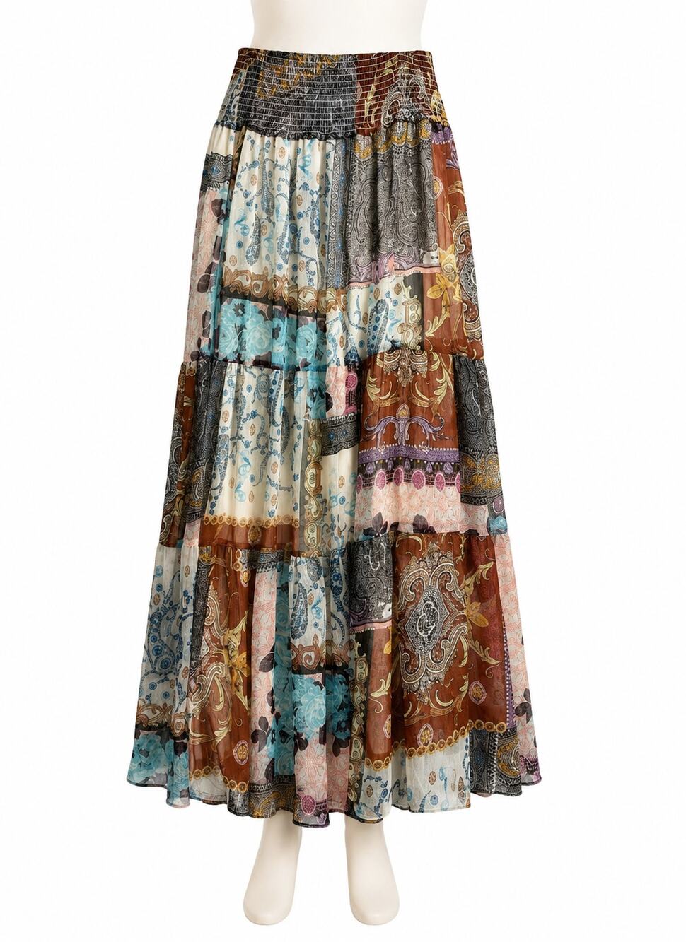 V Cristina Patchwork Paisley Tiered Maxi Skirt – Boho – Size XL